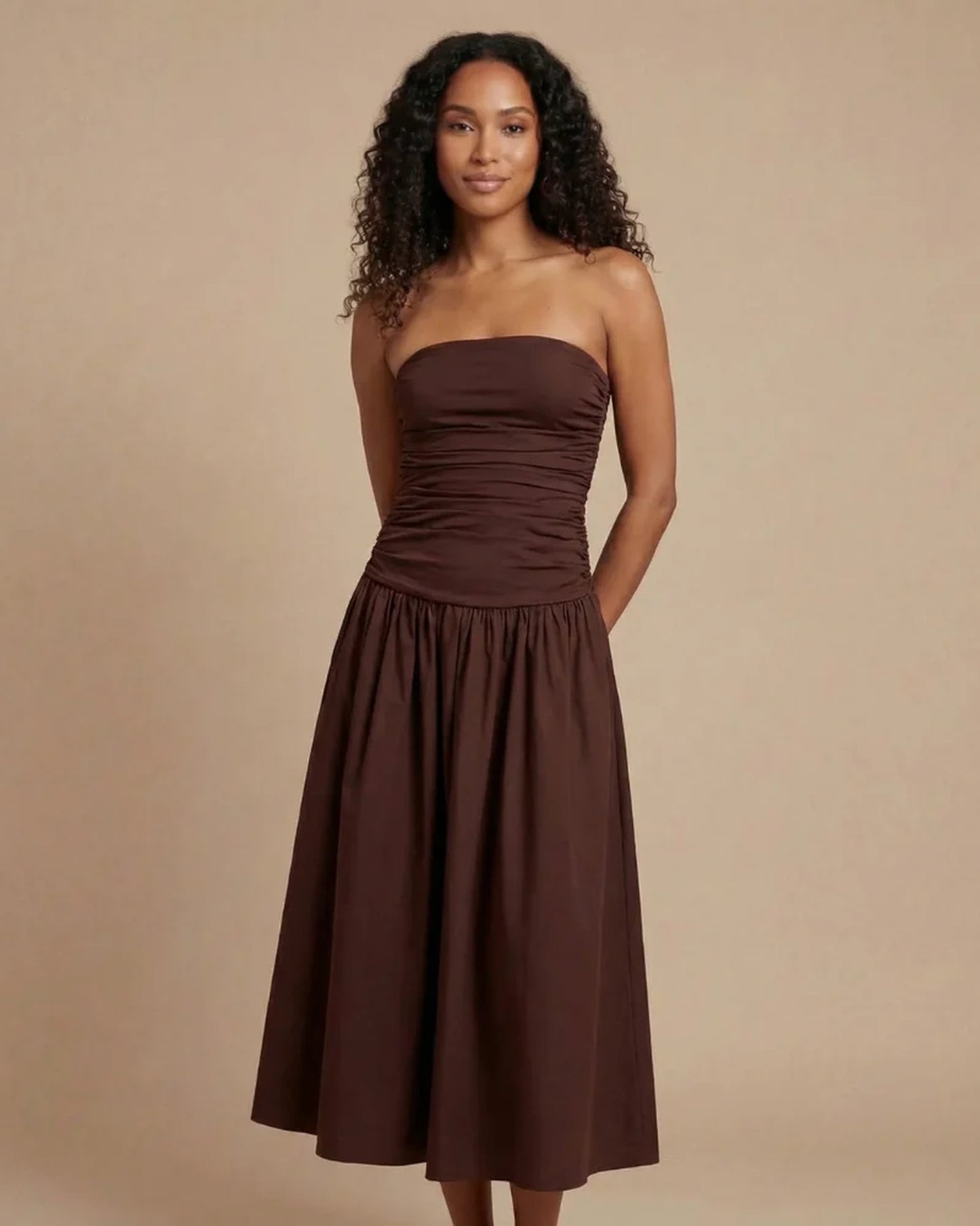 Modeste Dames Maxi Jurk | Strapless Bovenstuk | Gerimpelde Taille