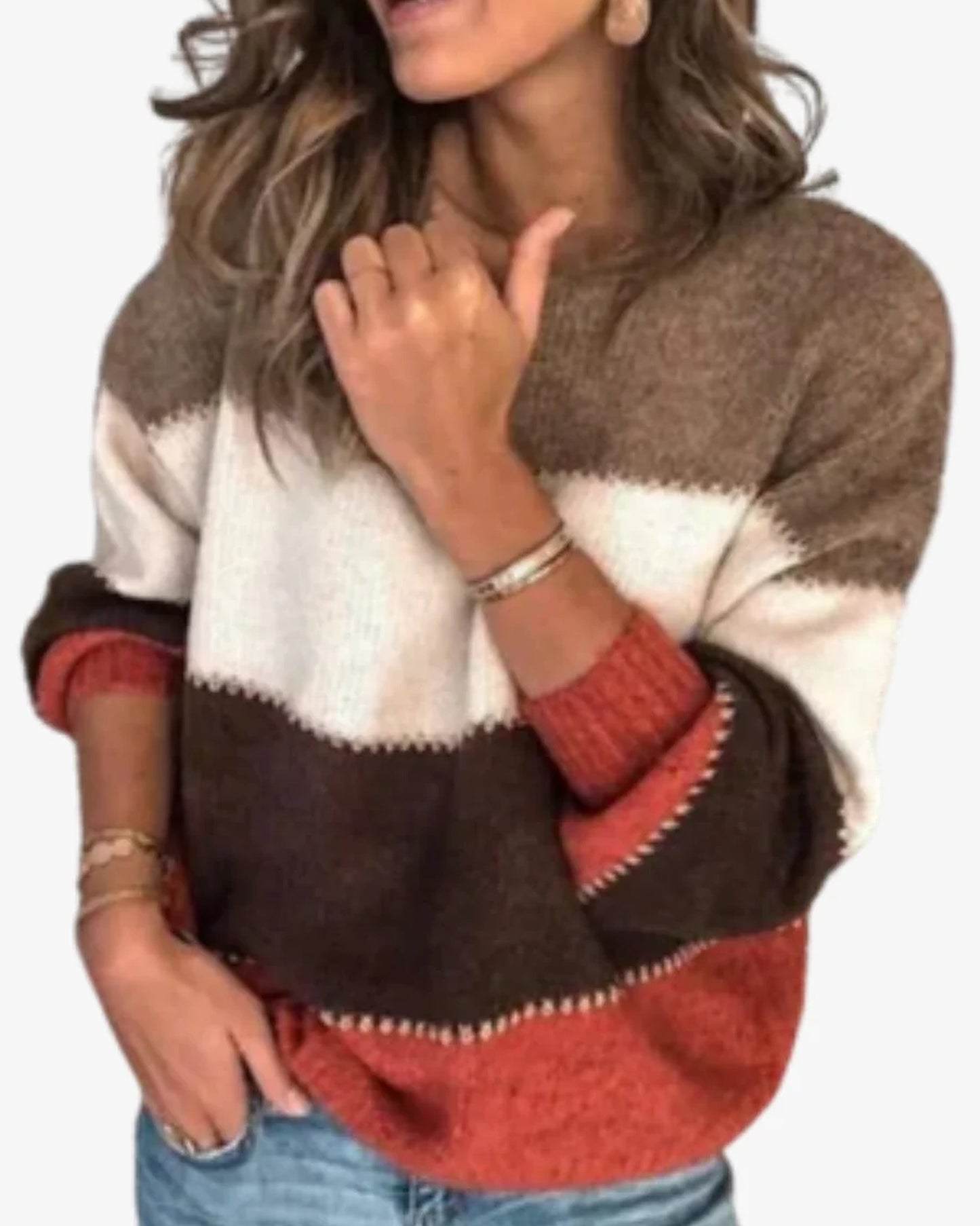 Mathurine dames Sweater | Farveblokdesign | Runde Hals