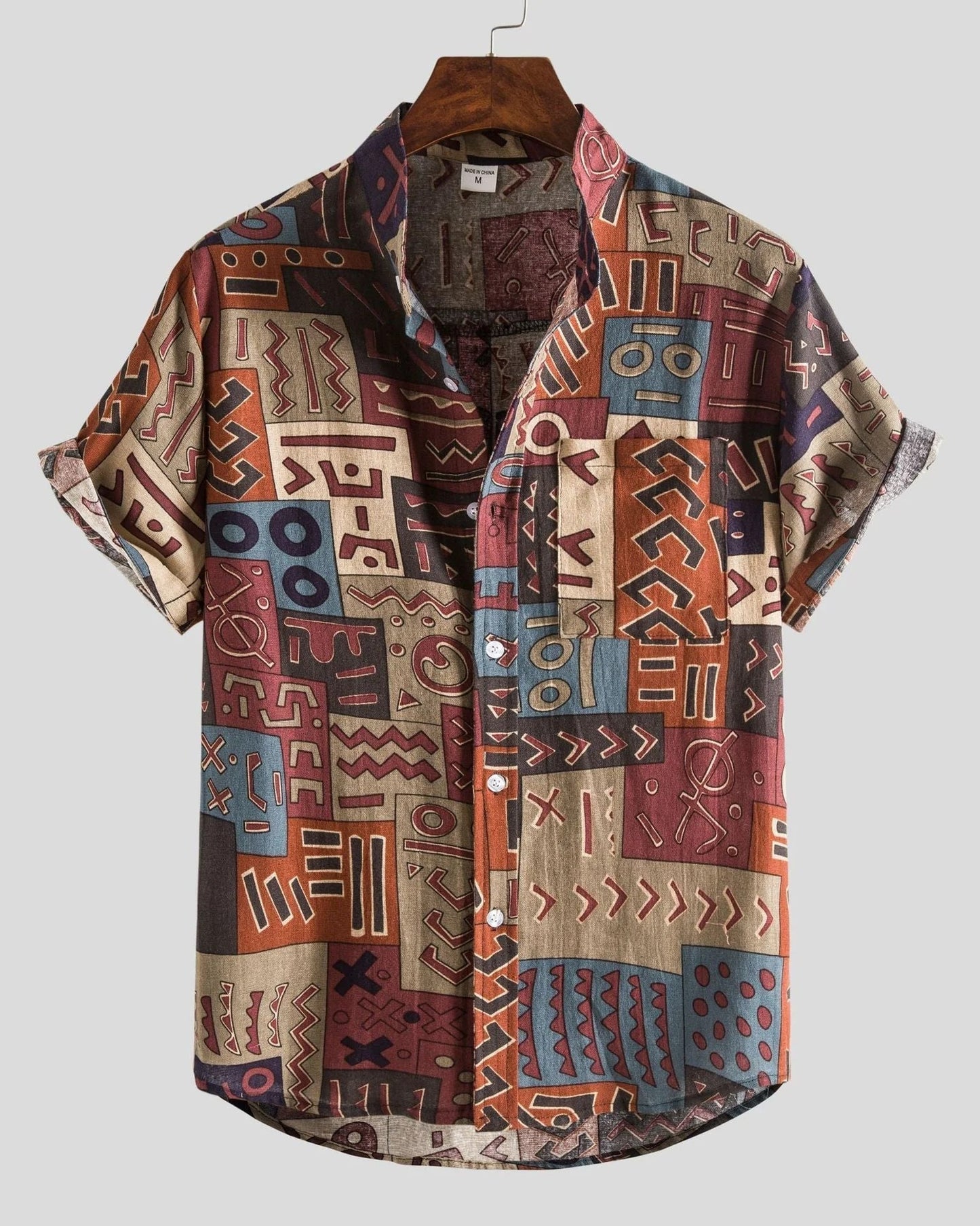 Leone Heren Overhemd | Geometrisch Patroon | Korte Mouwen