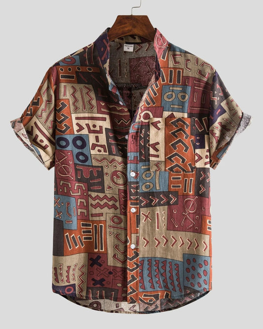 Leone Heren Overhemd | Geometrisch Patroon | Korte Mouwen