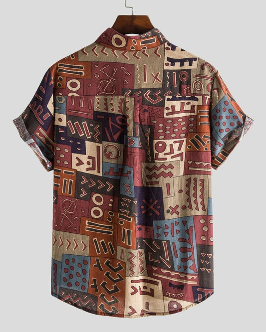 Leone Heren Overhemd | Geometrisch Patroon | Korte Mouwen