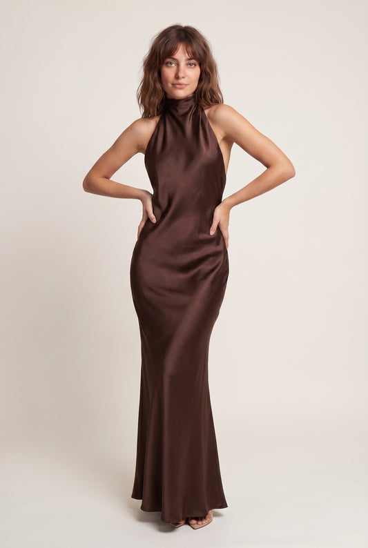 Sukienka maxi damska | Halter | Wysoki rozcięcie