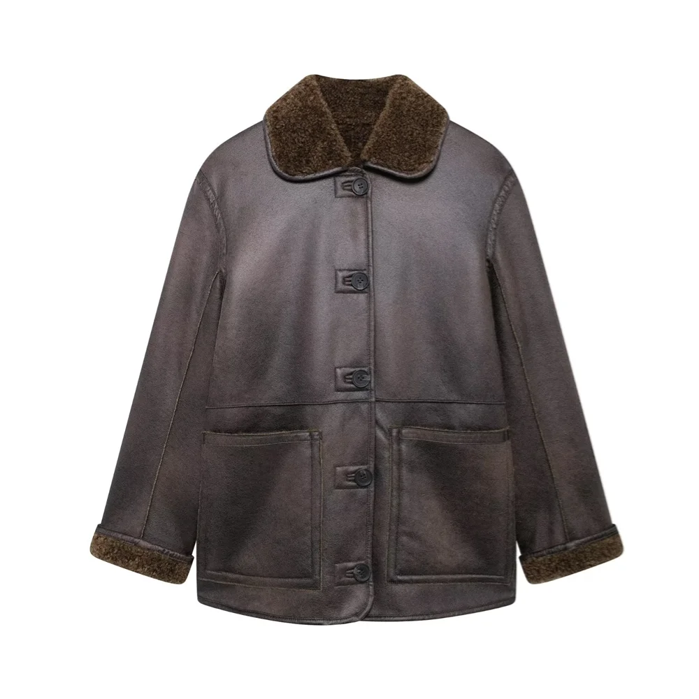 Brynna Dames Jas | Omkeerbaar Luxe Faux Leder Vintage Stijl 0