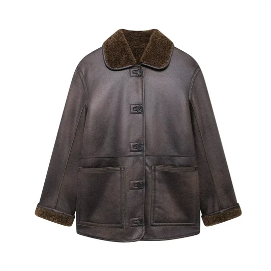 Brynna Dames Jas | Omkeerbaar Luxe Faux Leder Vintage Stijl 0