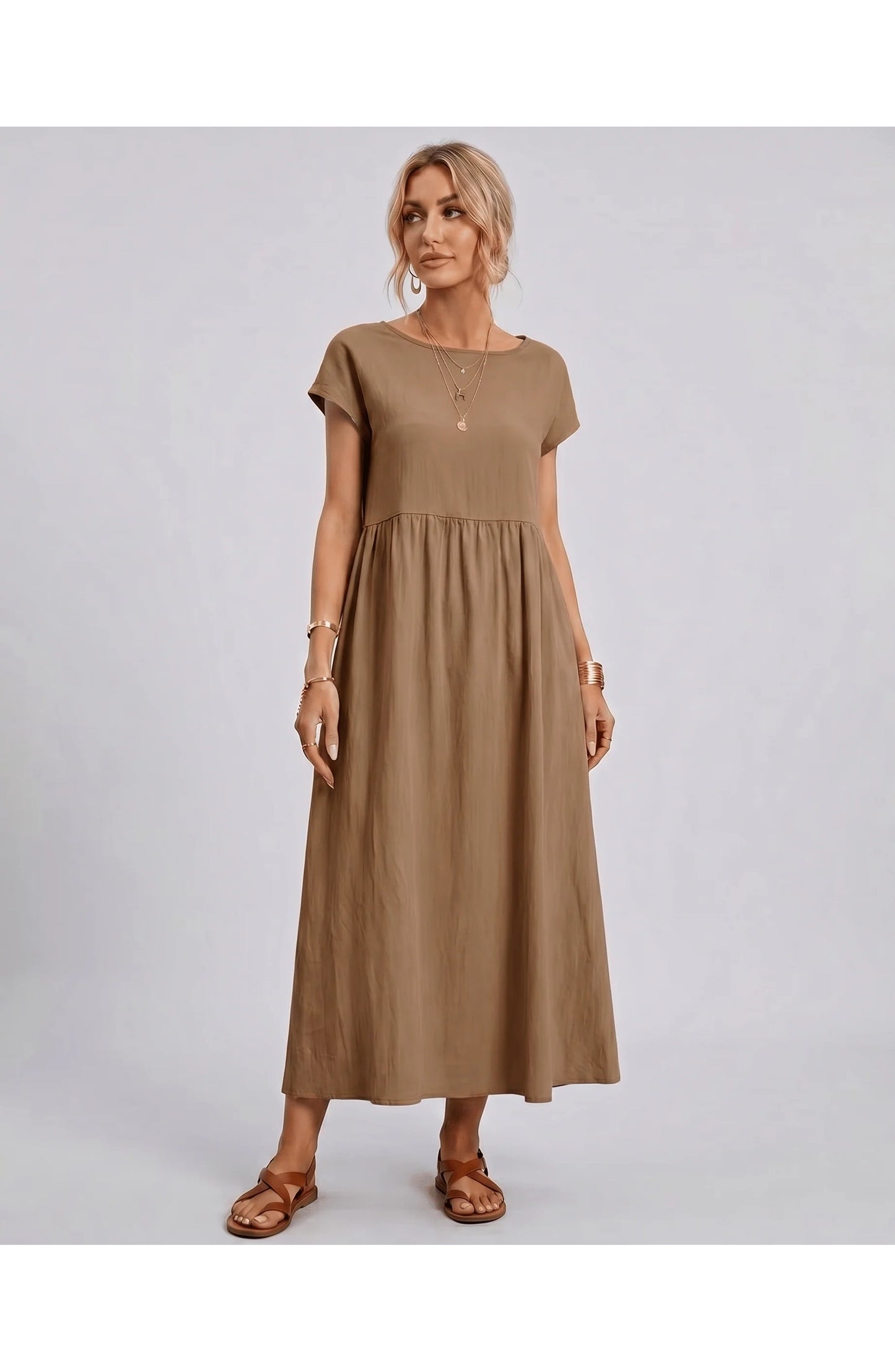 Eleonore Women's Midi Dress | Round Neck | Empire Waist
