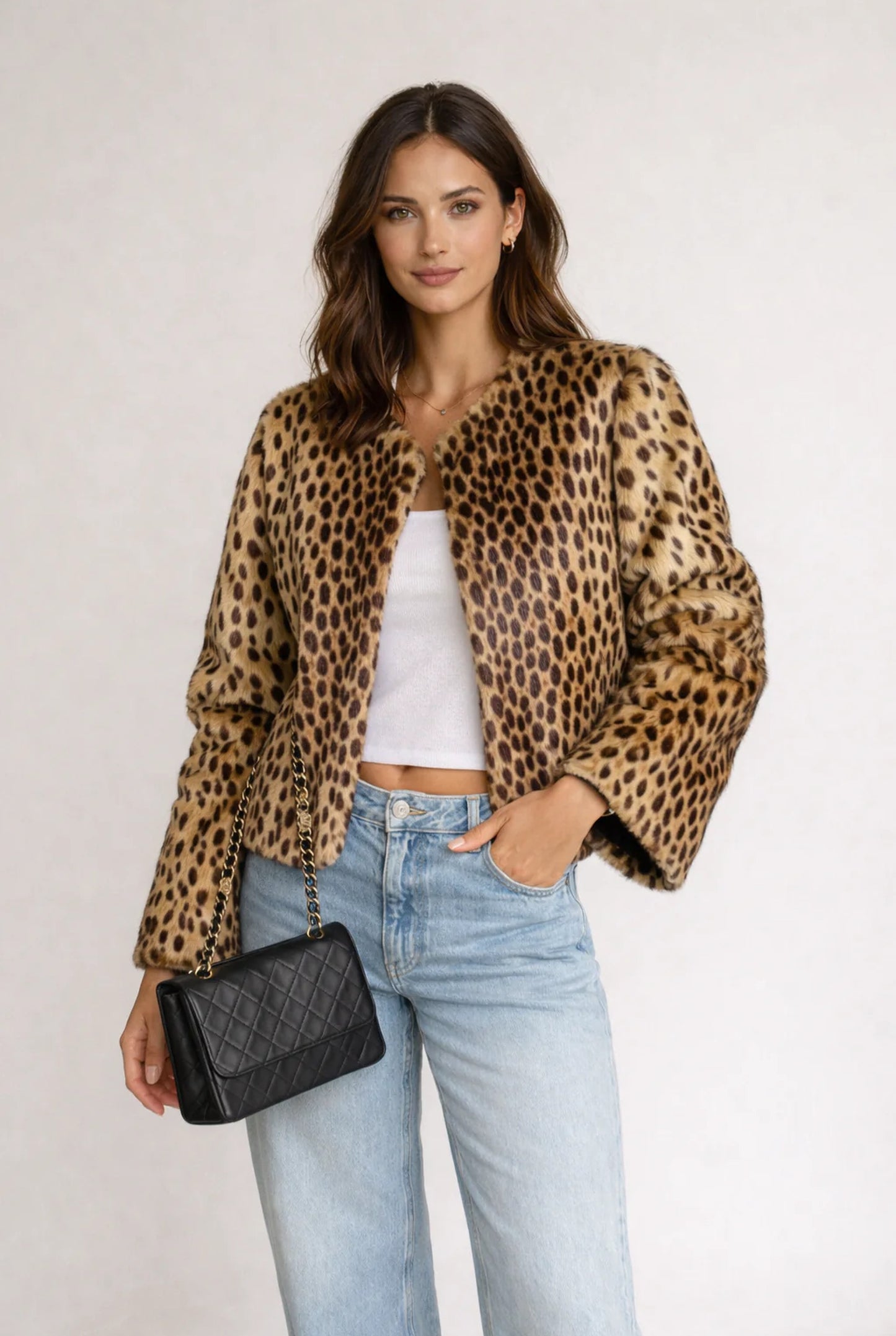 Hedwige Dames Jas | Cheetahprint Faux Fur | Korte Lengte