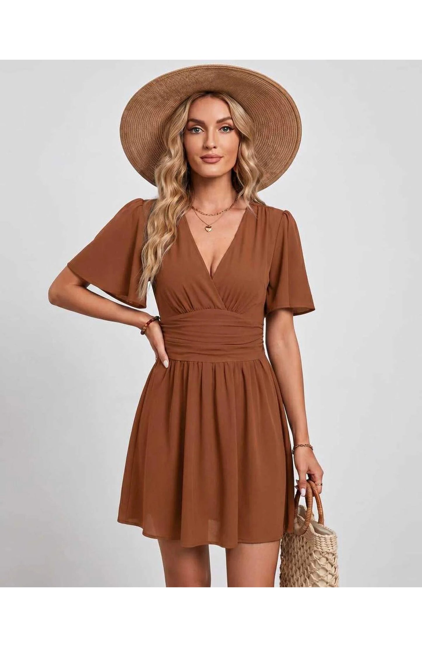 Suzanne Women's Mini Dress | V-Neck | Ruched Waist