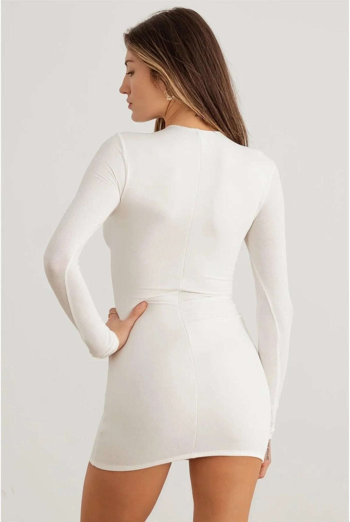 Malika Dames Mini Jurk | Criss-cross Veter Detail | Lange Mouwen