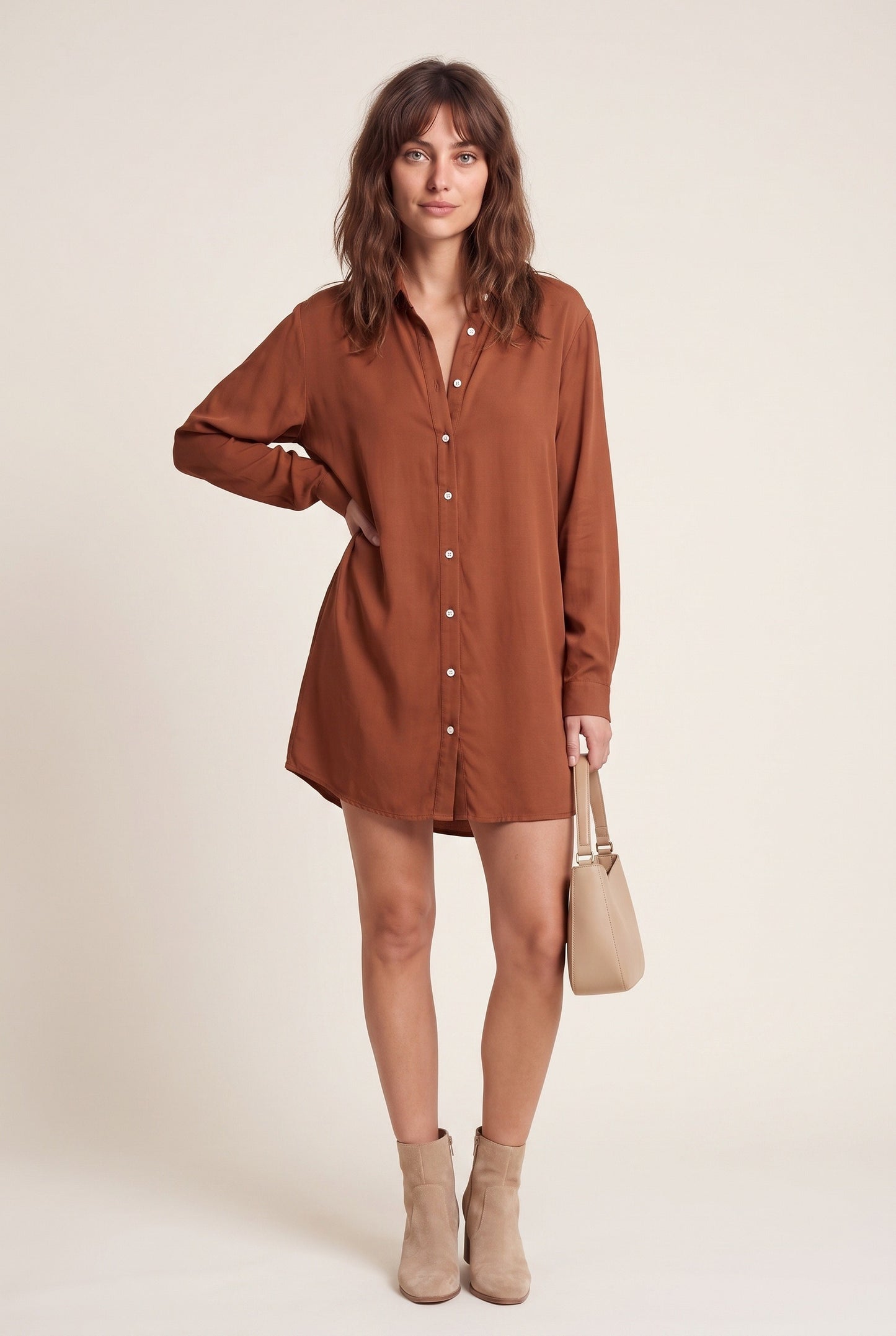 Zéphyrine Dames Mini Jurk | Blousekraag met knopen | Ceintuur in taille