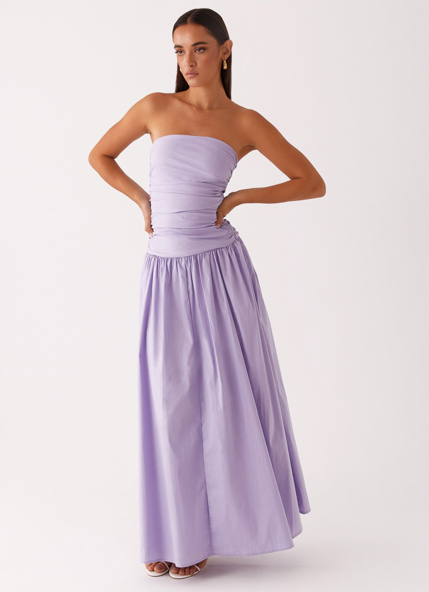 Liliane Strapless Maxi Jurk | Lavendel met Plooidetail 24