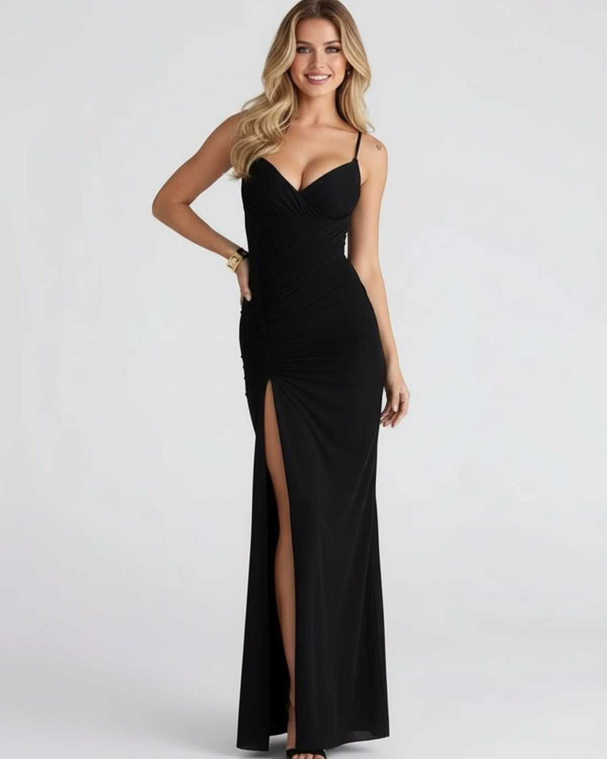 Cecilia Maxi Jurk | Aansluitend | V-hals | Hoge Split 4