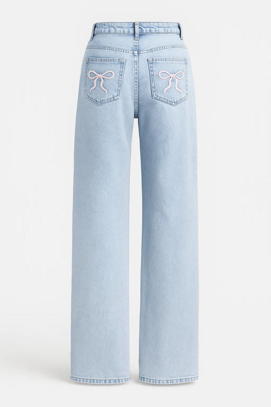 Celestina Dames Spijkerbroek | Hoge Taille | Speels Ontwerp | Kersenpatroon 1