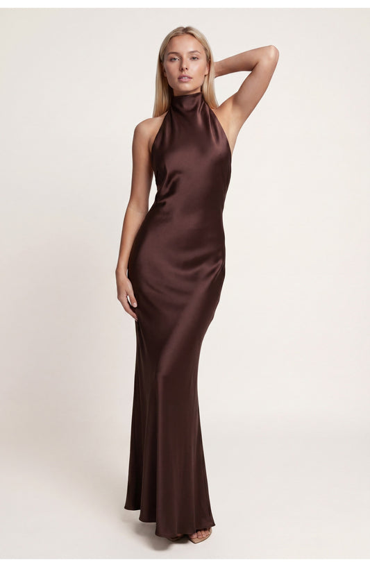 Dames Maxi Jurk | Halternek Detail | Satijnen Stof