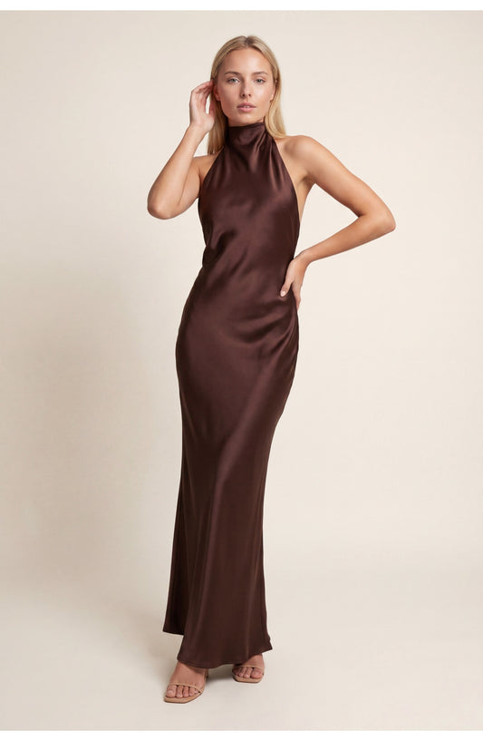 Dames Maxi Jurk | Halternek Detail | Satijnen Stof