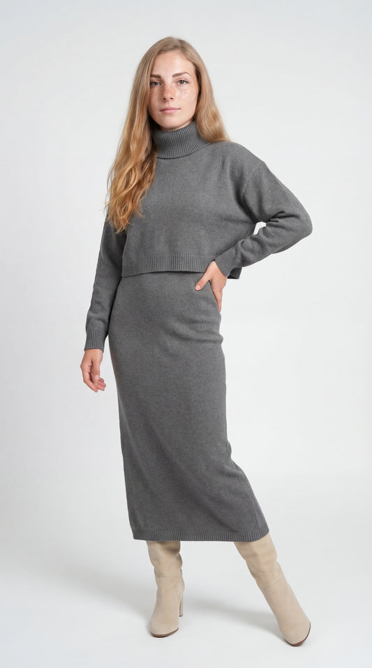 Dames Co-Ord Set | Midi Lengte | Col | Gebreide Set Look