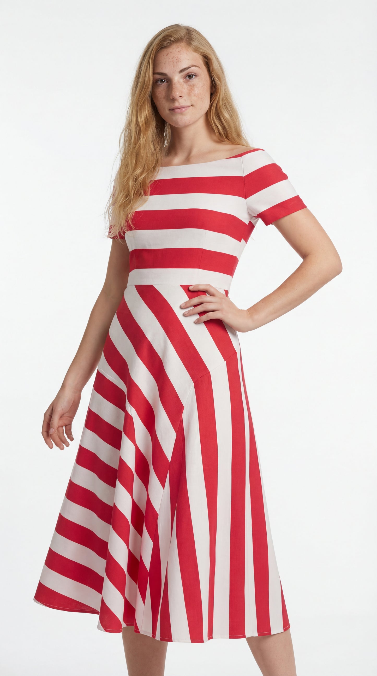 Velmira Jurk | Midi Lengte | Korte Mouw | Strepen Design