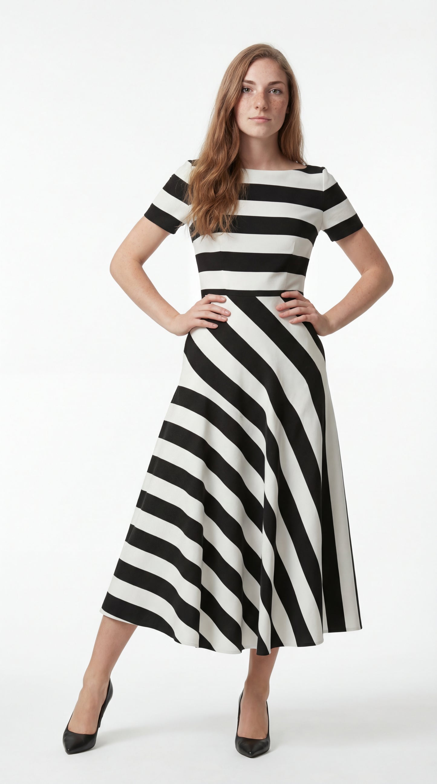 Velmira Jurk | Midi Lengte | Korte Mouw | Strepen Design