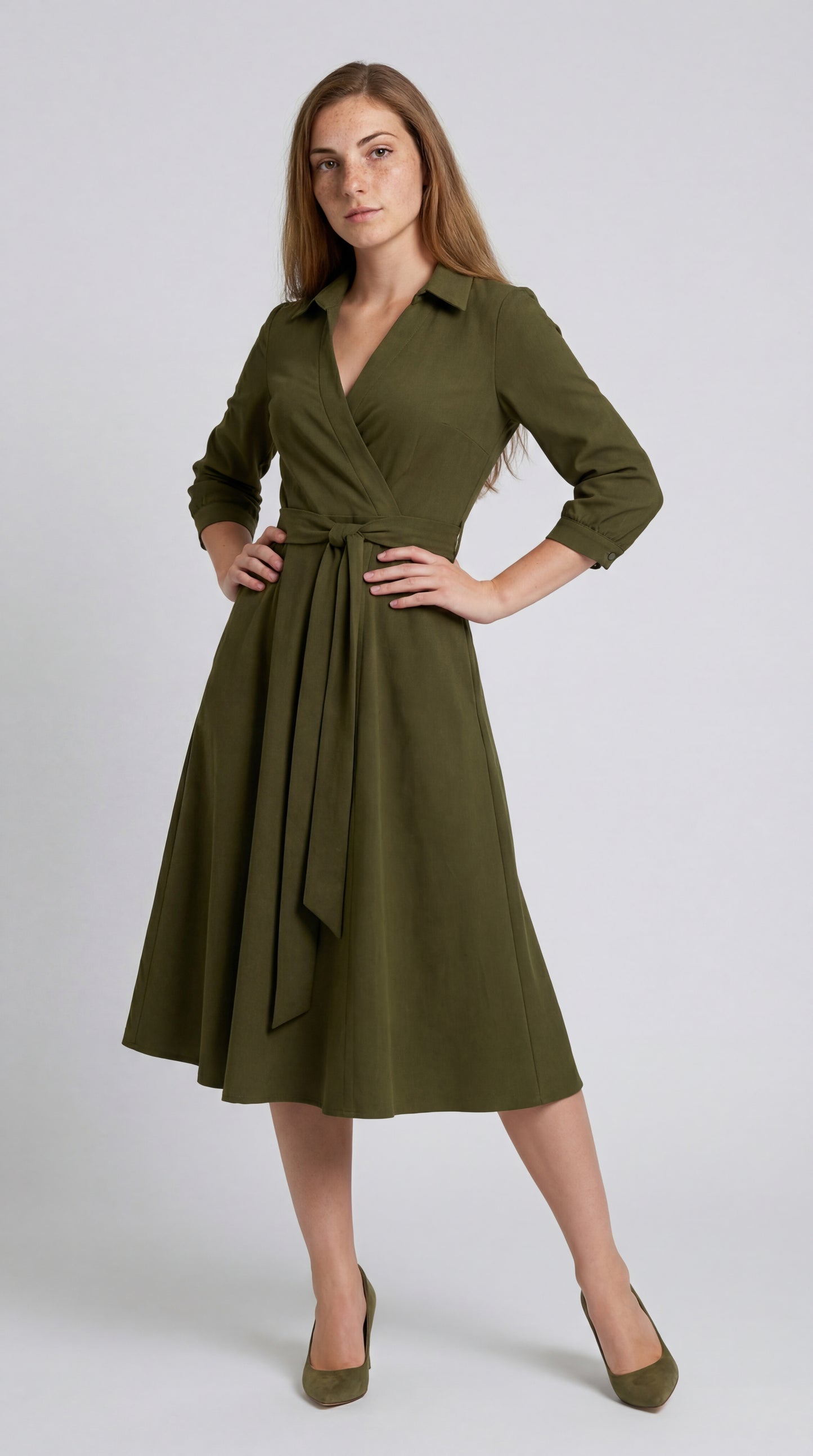 Seravina Dames Jurk | Wikkelmodel | Midi Lengte | Tailleband