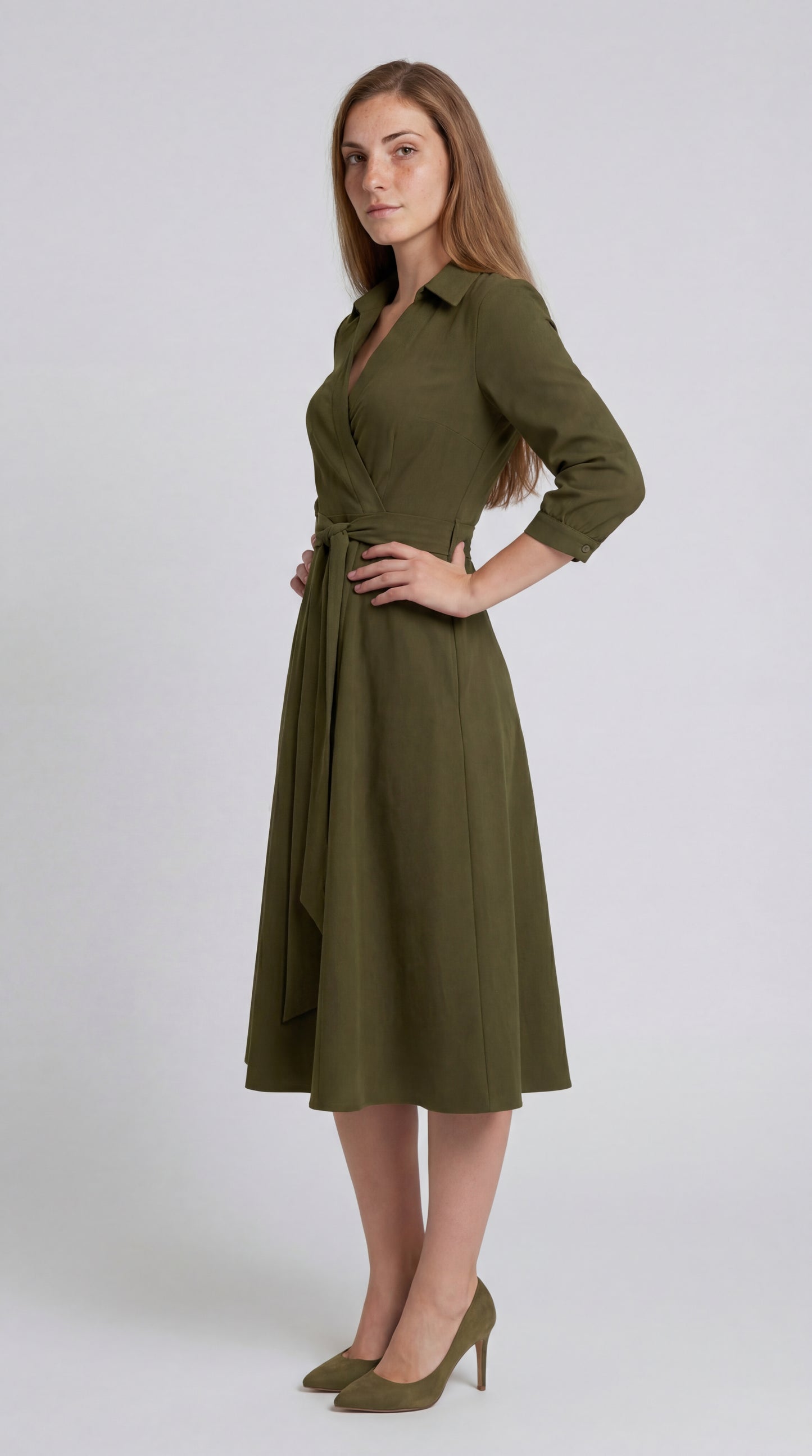 Seravina Dames Jurk | Wikkelmodel | Midi Lengte | Tailleband