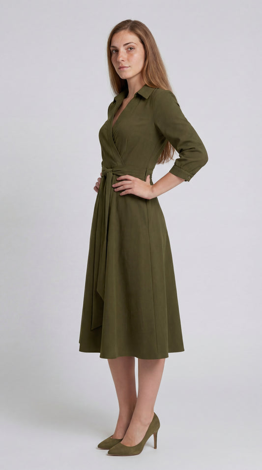 Seravina Dames Jurk | Wikkelmodel | Midi Lengte | Tailleband