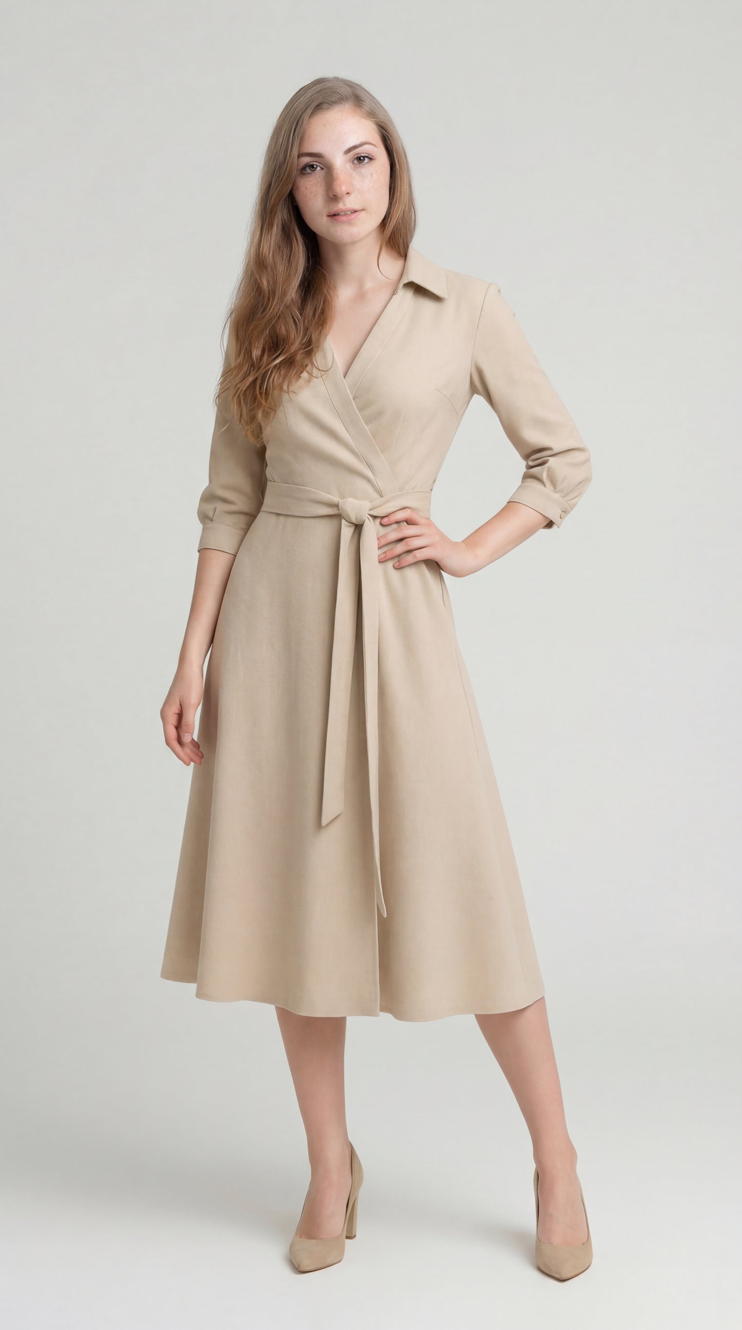 Seravina Dames Jurk | Wikkelmodel | Midi Lengte | Tailleband