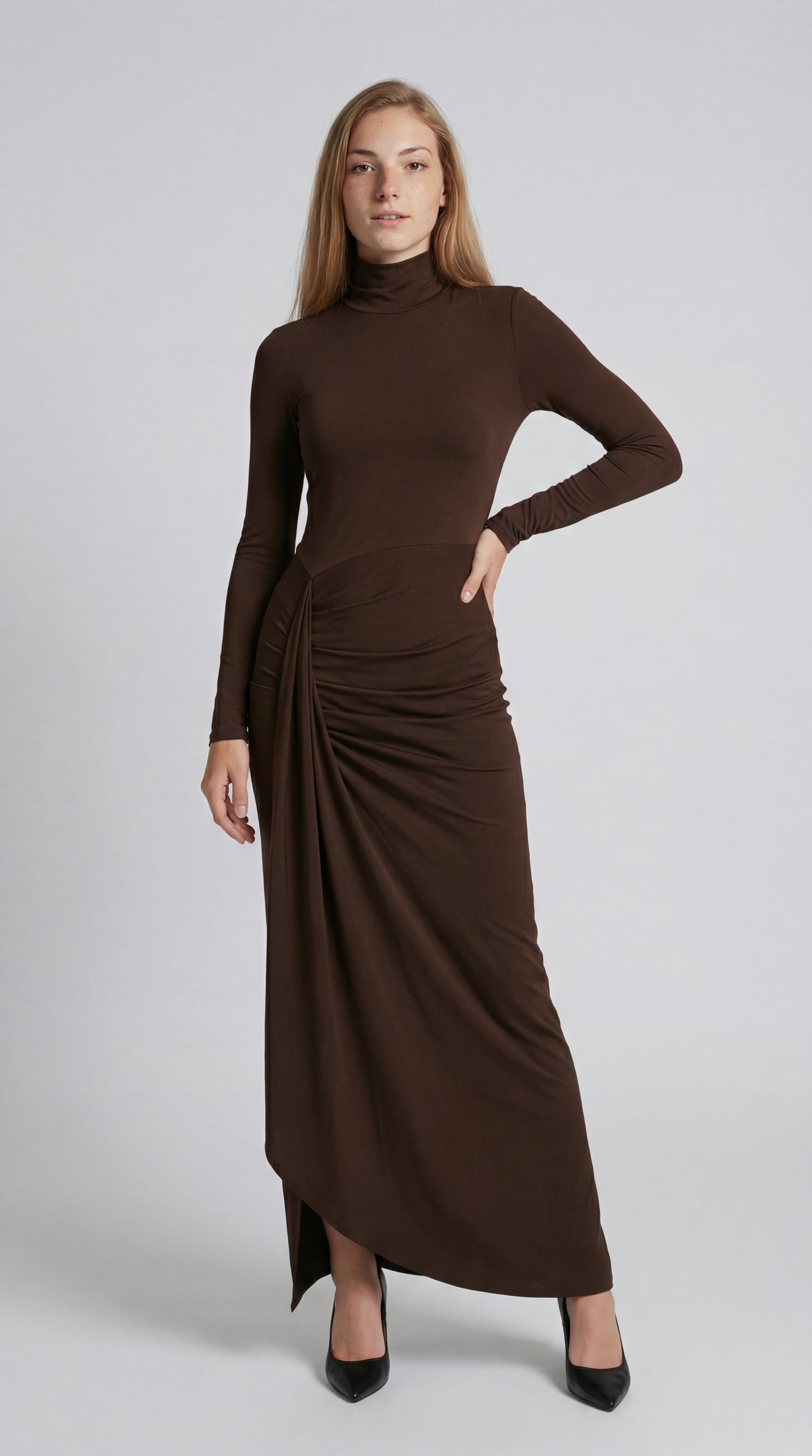 Gilberte Women's Dress | Turtleneck | Asymmetric Maxi Length