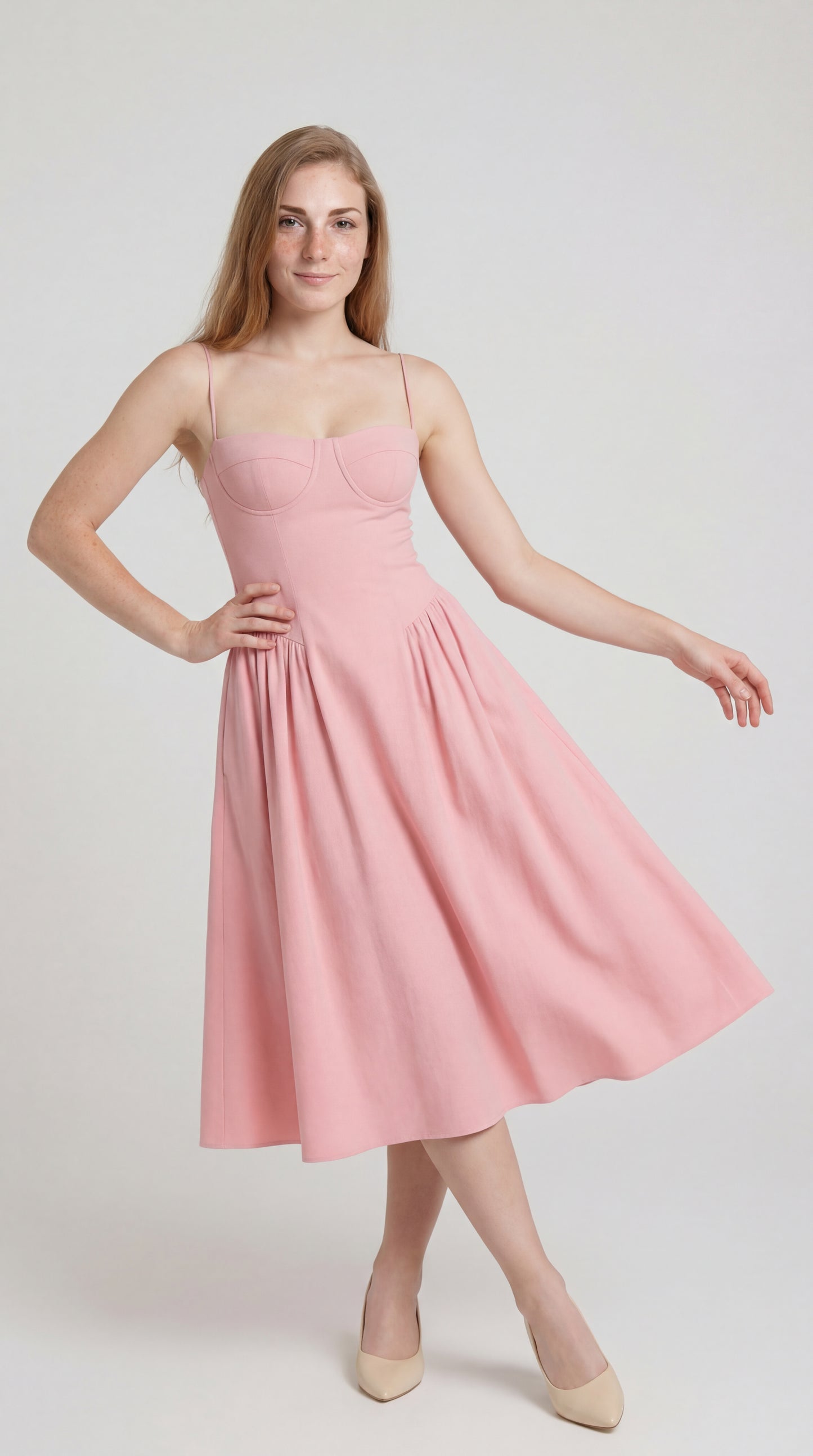 Calerina Dames Jurk | Midi Lengte | Spaghettibandjes & Flatterende Taille