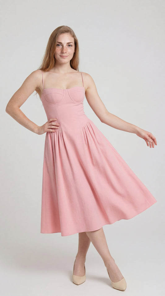 Calerina Dames Jurk | Midi Lengte | Spaghettibandjes & Flatterende Taille