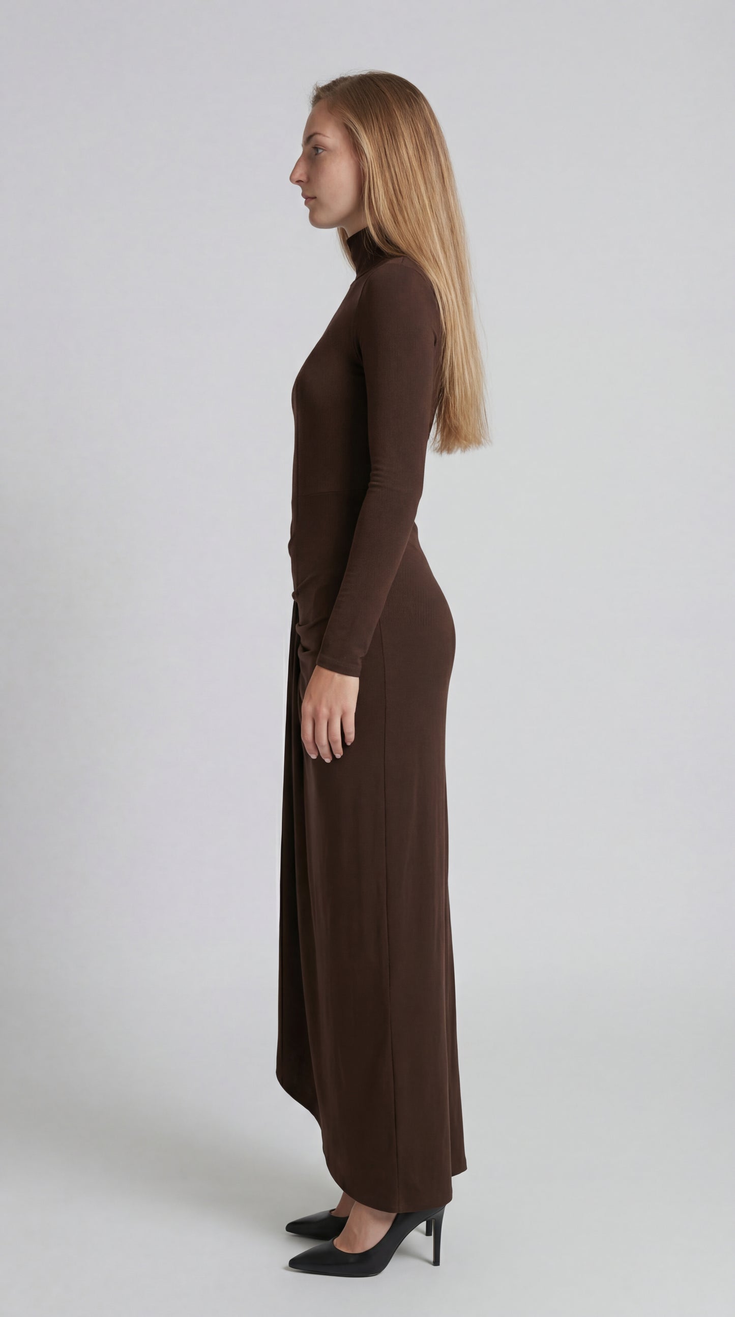 Gilberte Women's Dress | Turtleneck | Asymmetric Maxi Length