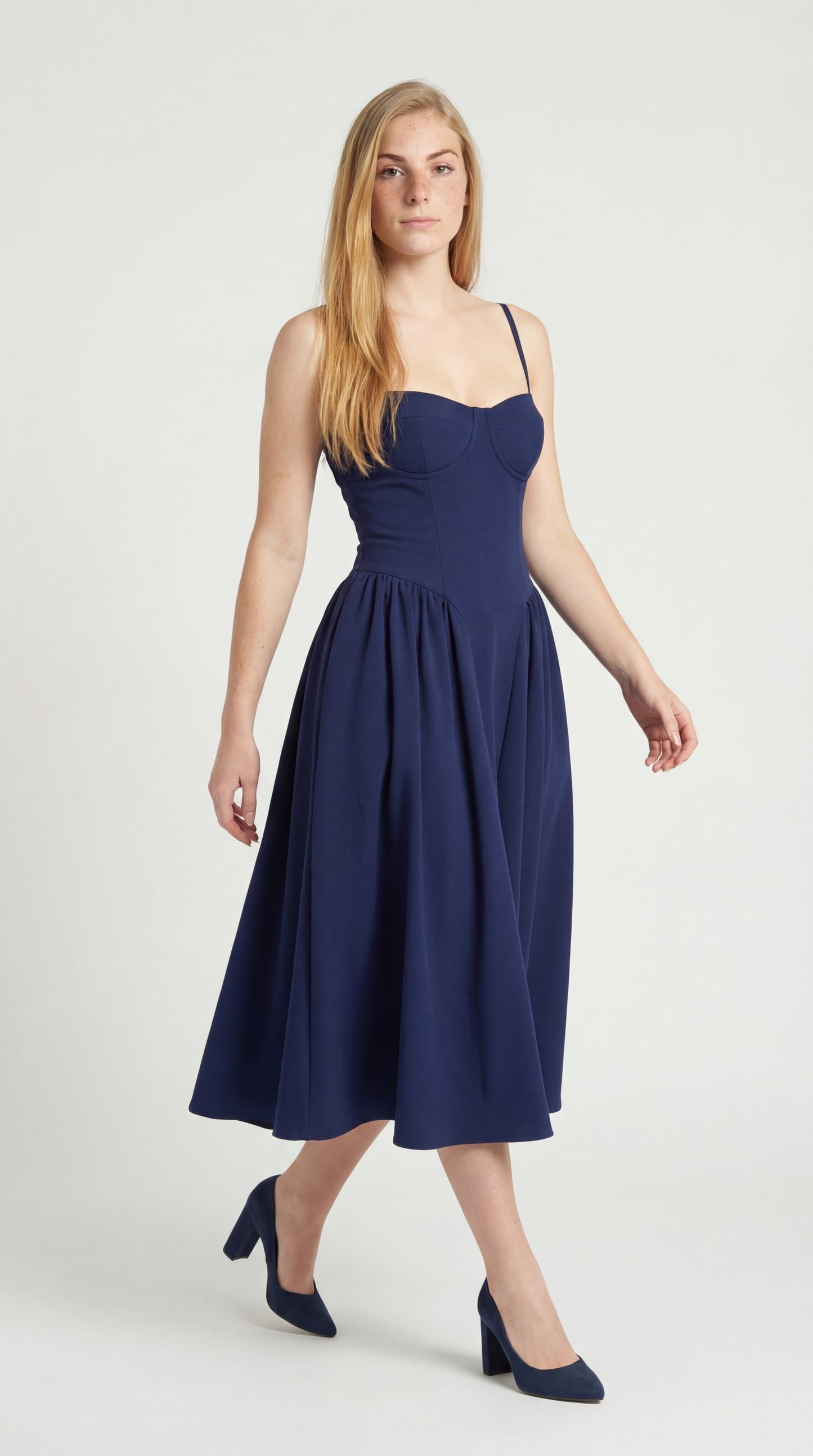 Calerina Dames Jurk | Midi Lengte | Spaghettibandjes & Flatterende Taille