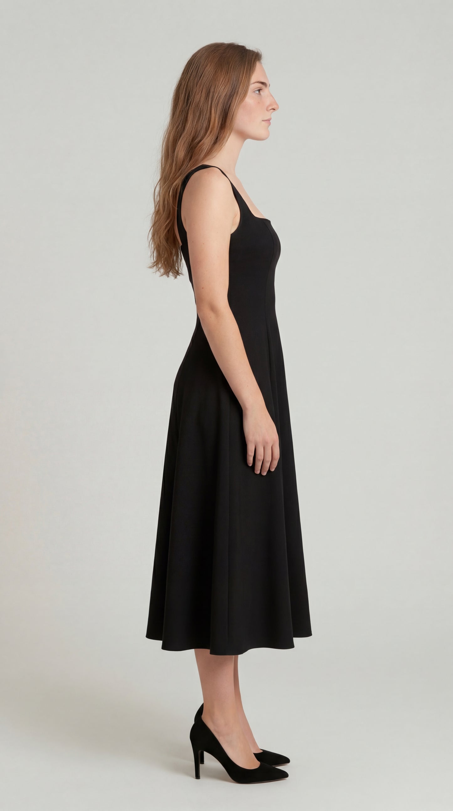 Dames Midi Jurk | Vierkante Halslijn | Uitlopende Rok