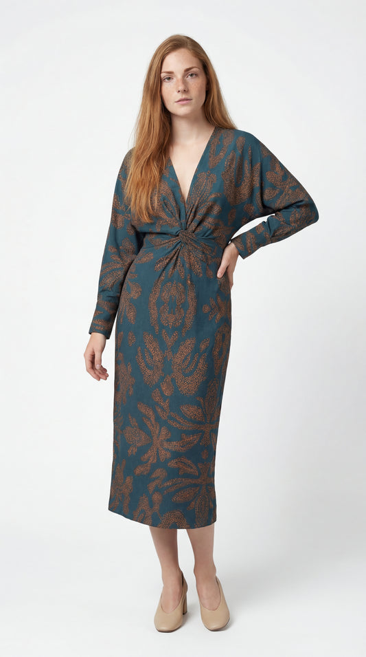 Dames Jurk | Midi Lengte | V-hals & Taille Twist Detail