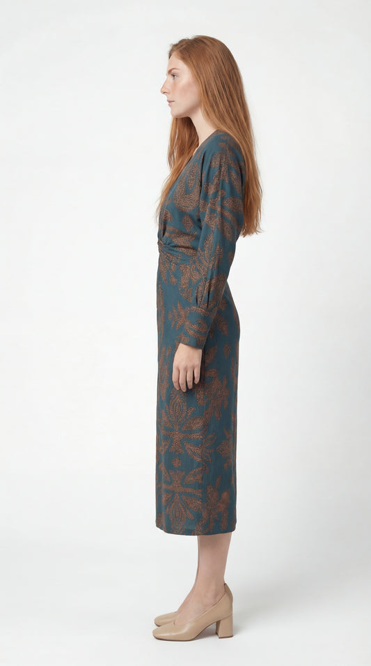 Dames Jurk | Midi Lengte | V-hals & Taille Twist Detail