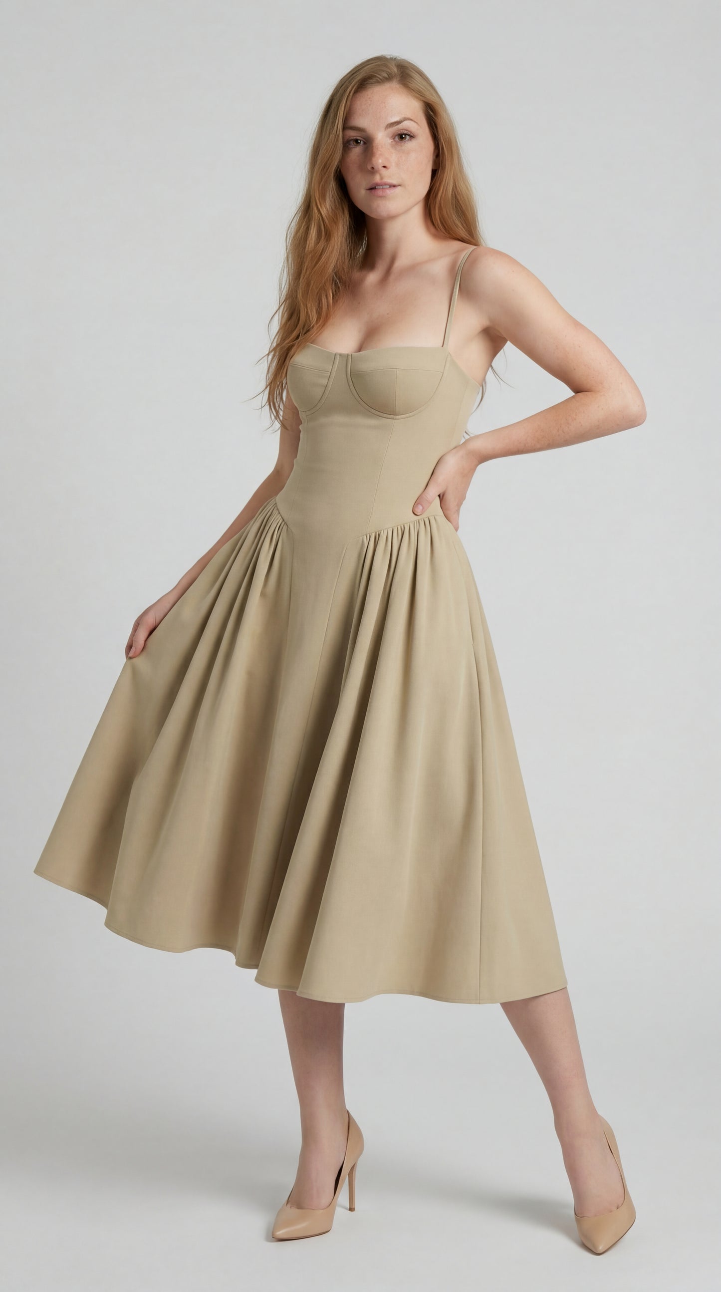 Calerina Dames Jurk | Midi Lengte | Spaghettibandjes & Flatterende Taille