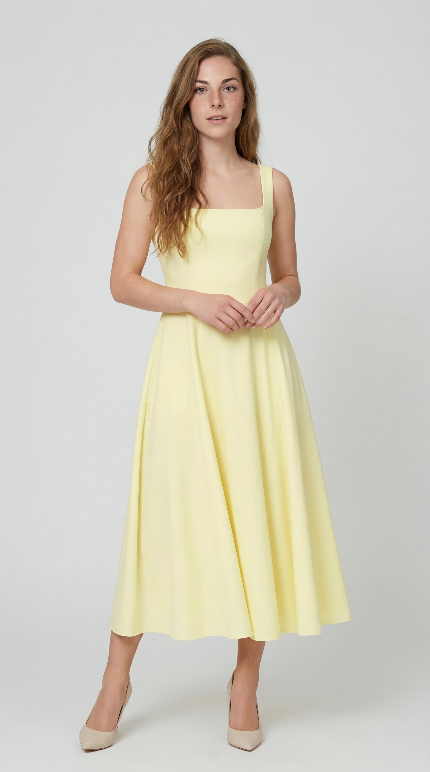 Selmira Dames Jurk | Getailleerd | Square Neck | Midi-rok