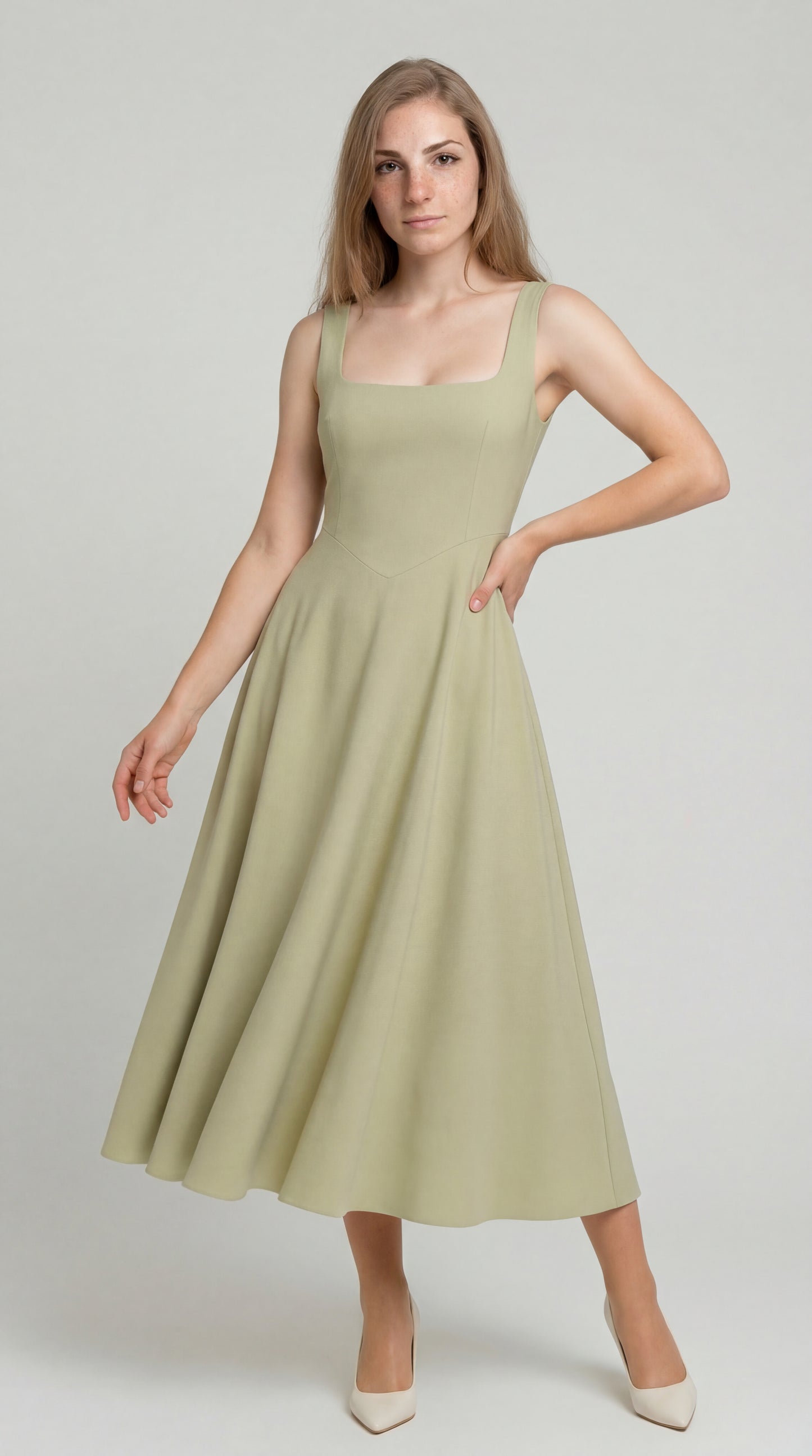 Selmira Dames Jurk | Getailleerd | Square Neck | Midi-rok