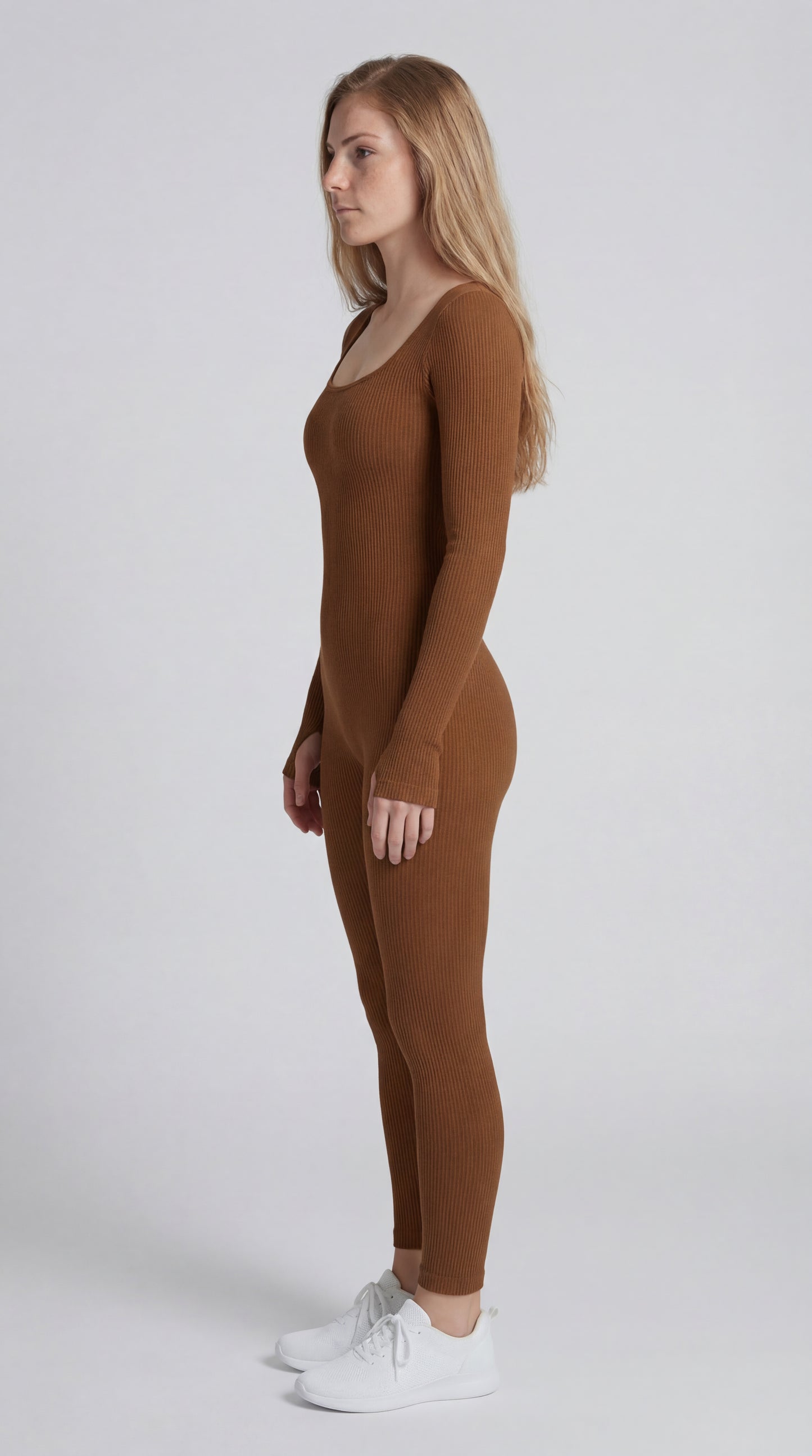 Solena Dames Jumpsuit | Aansluitend | Lange Mouw | Ribstructuur