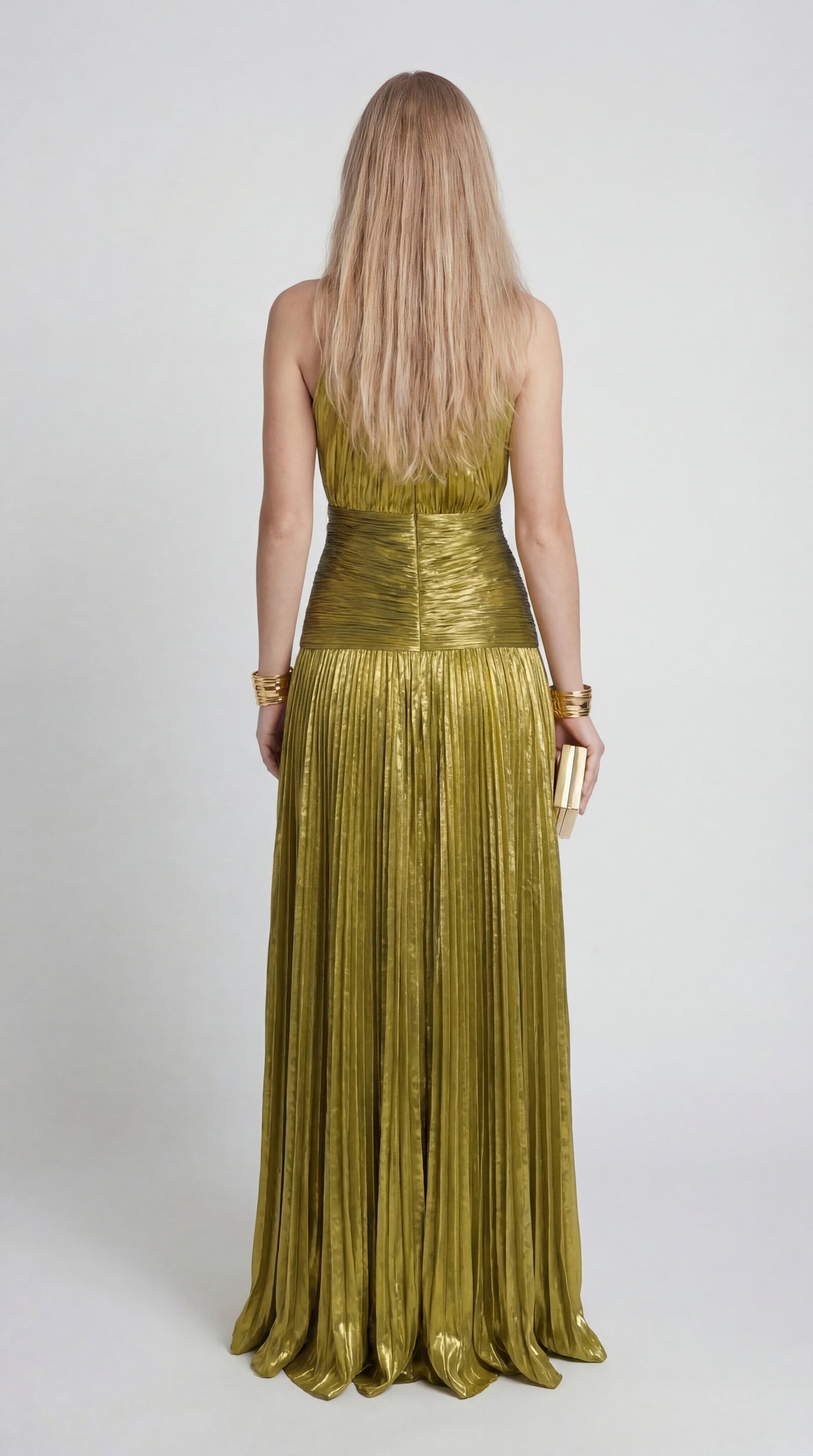 Dames Jurk | Halterhals | Geplooide Maxi Lengte met Split