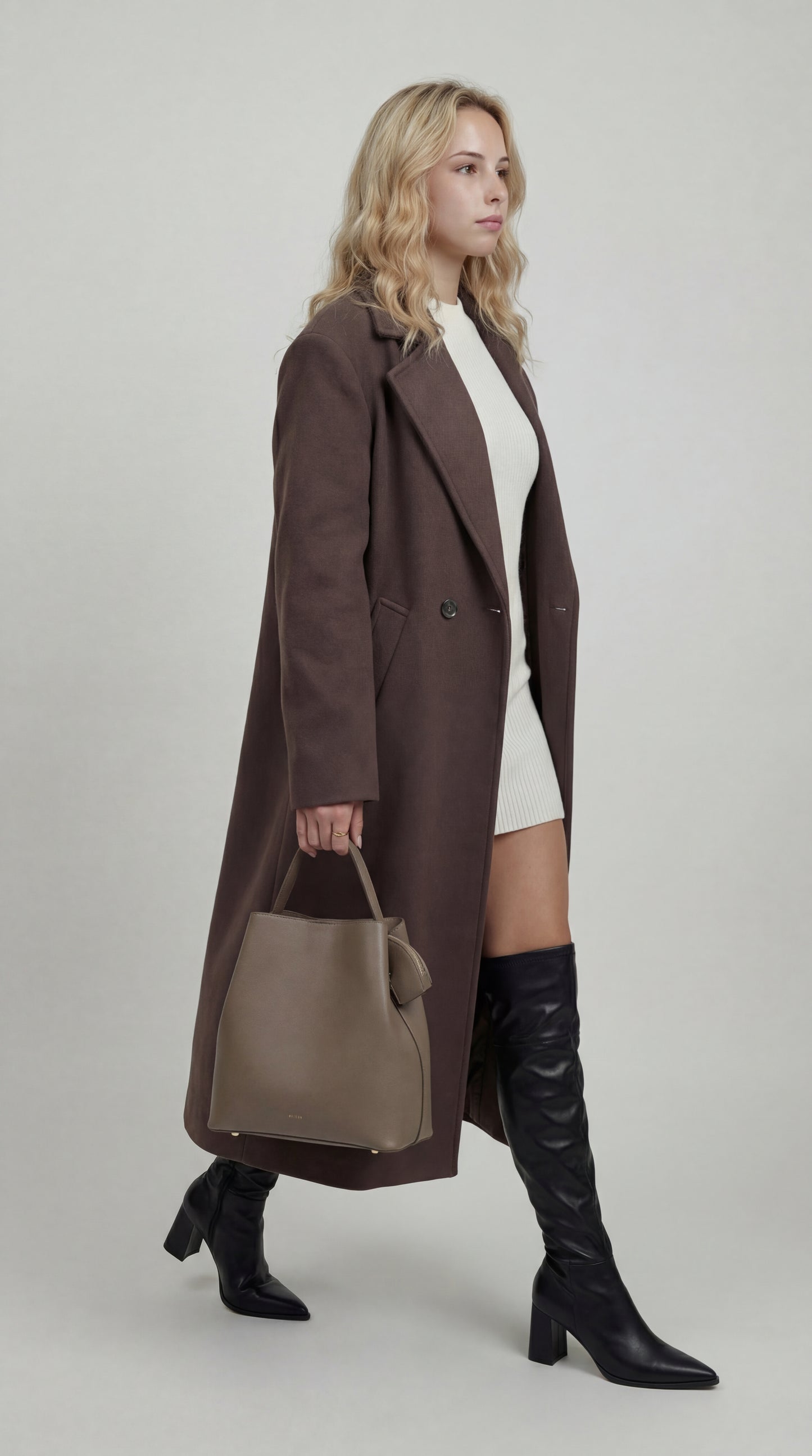 Dames Lange Jas | Oversized Pasvorm | Klassieke Reverskraag | Donkerbruin