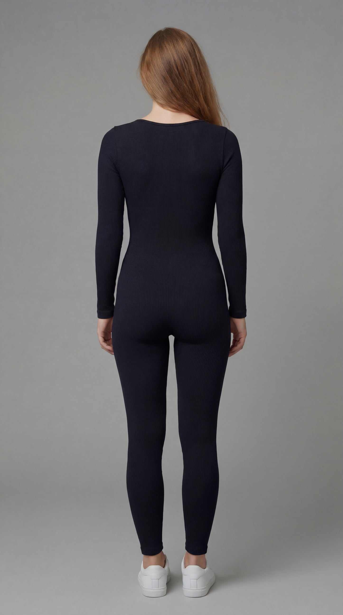 Solena Dames Jumpsuit | Aansluitend | Lange Mouw | Ribstructuur