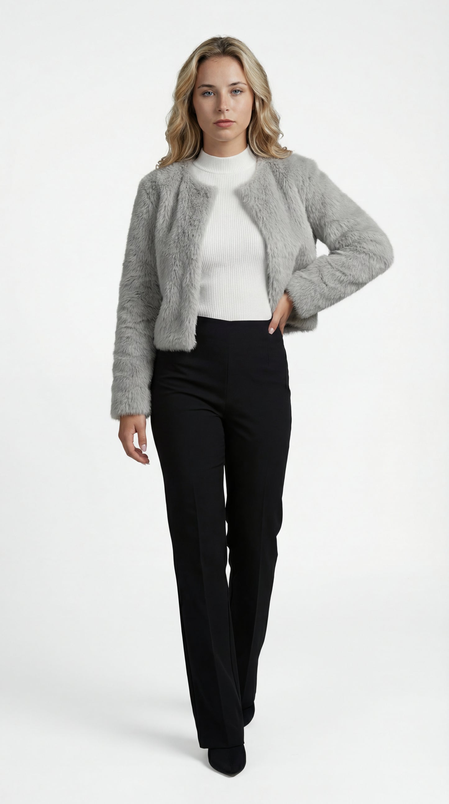 Fleur Dames Korte Jas | Zachte Faux Fur | Ronde Hals | Rechte Snit