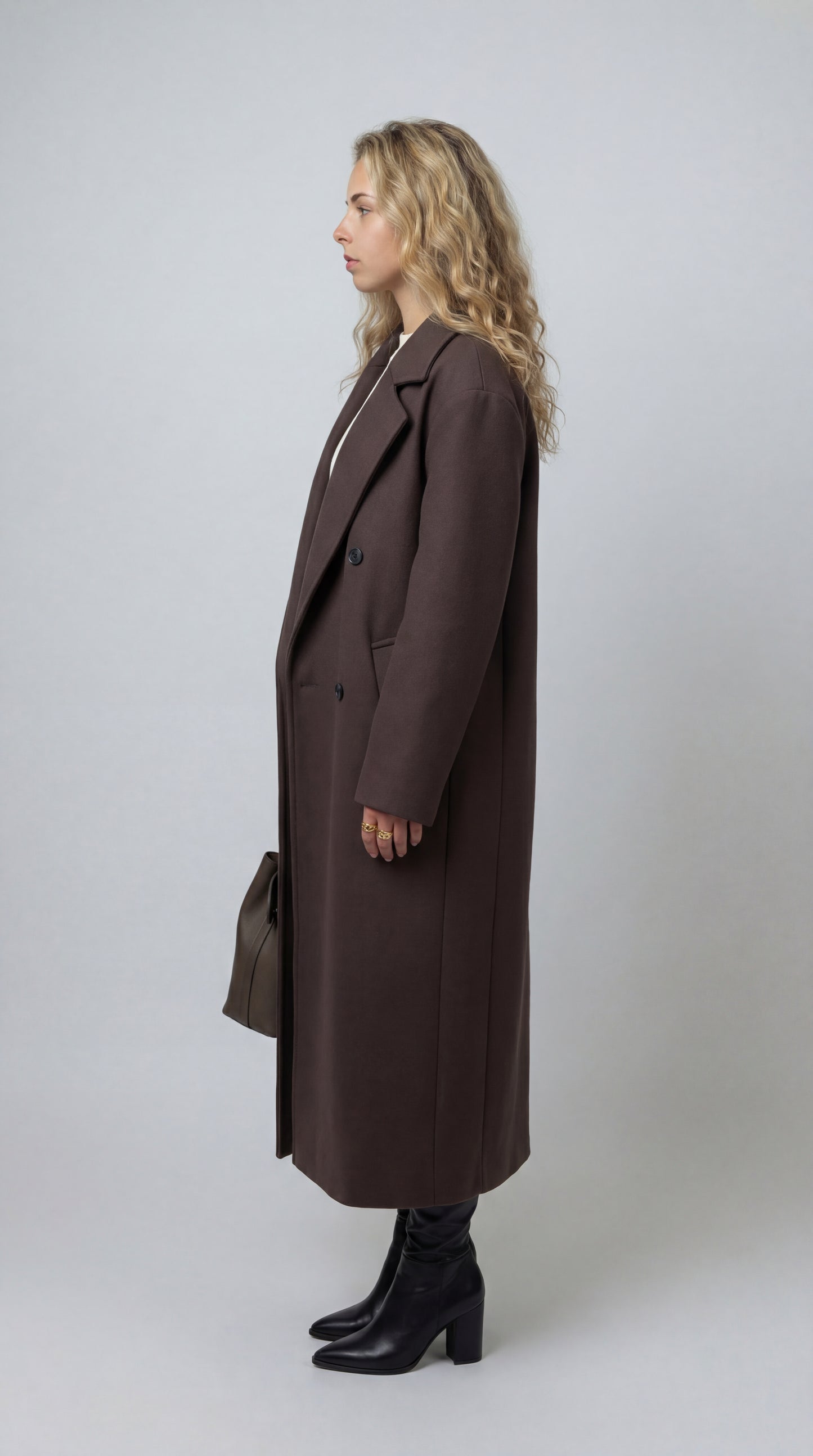 Dames Lange Jas | Oversized Pasvorm | Klassieke Reverskraag | Donkerbruin