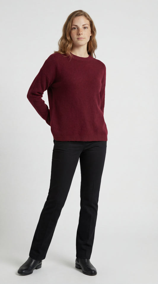 Dames Trui | Ronde Hals | Comfortabele Gebreide Pasvorm | Bordeaux Rood