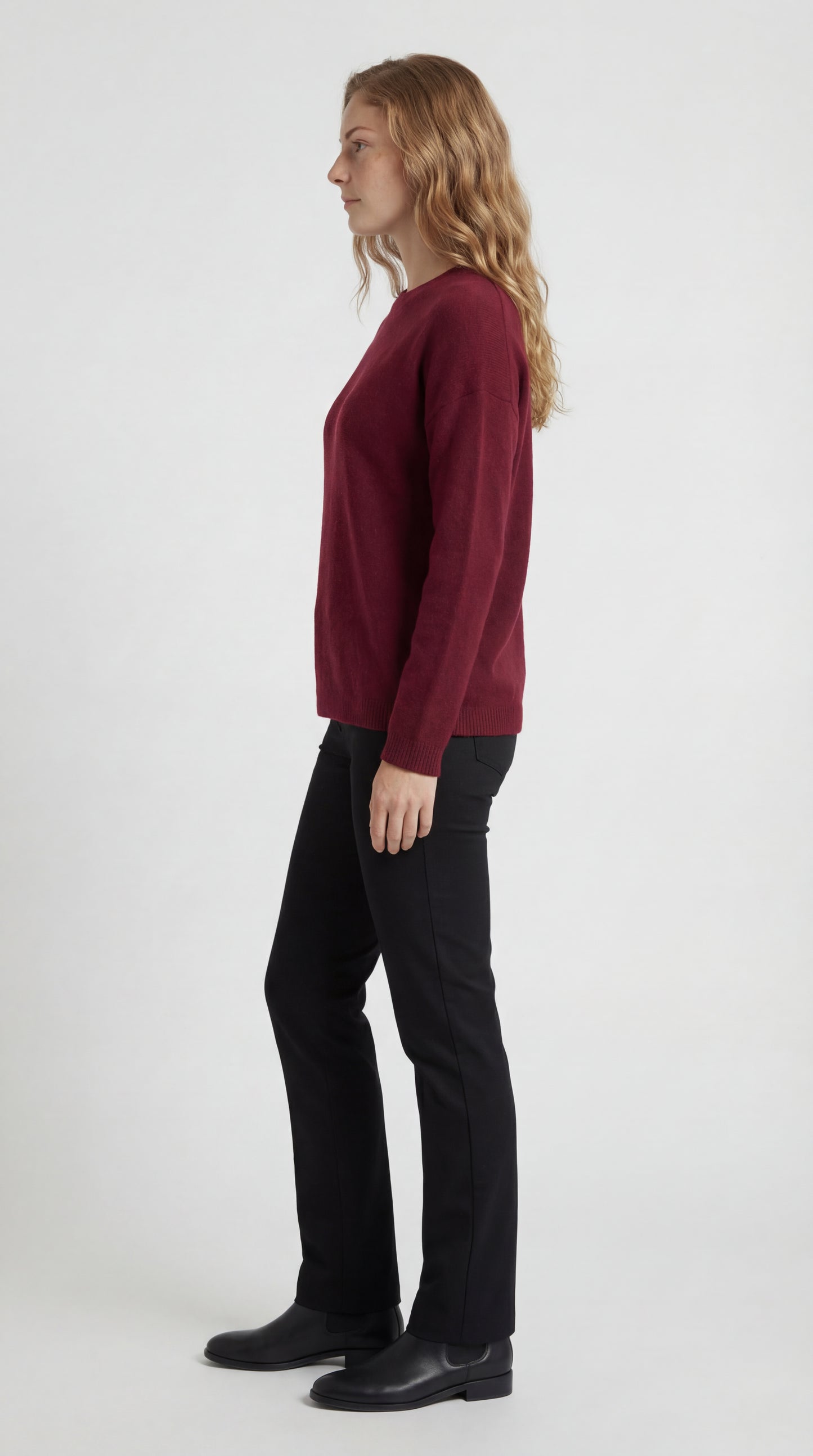 Dames Trui | Ronde Hals | Comfortabele Gebreide Pasvorm | Bordeaux Rood