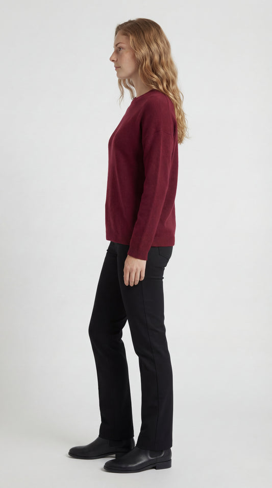 Dames Trui | Ronde Hals | Comfortabele Gebreide Pasvorm | Bordeaux Rood