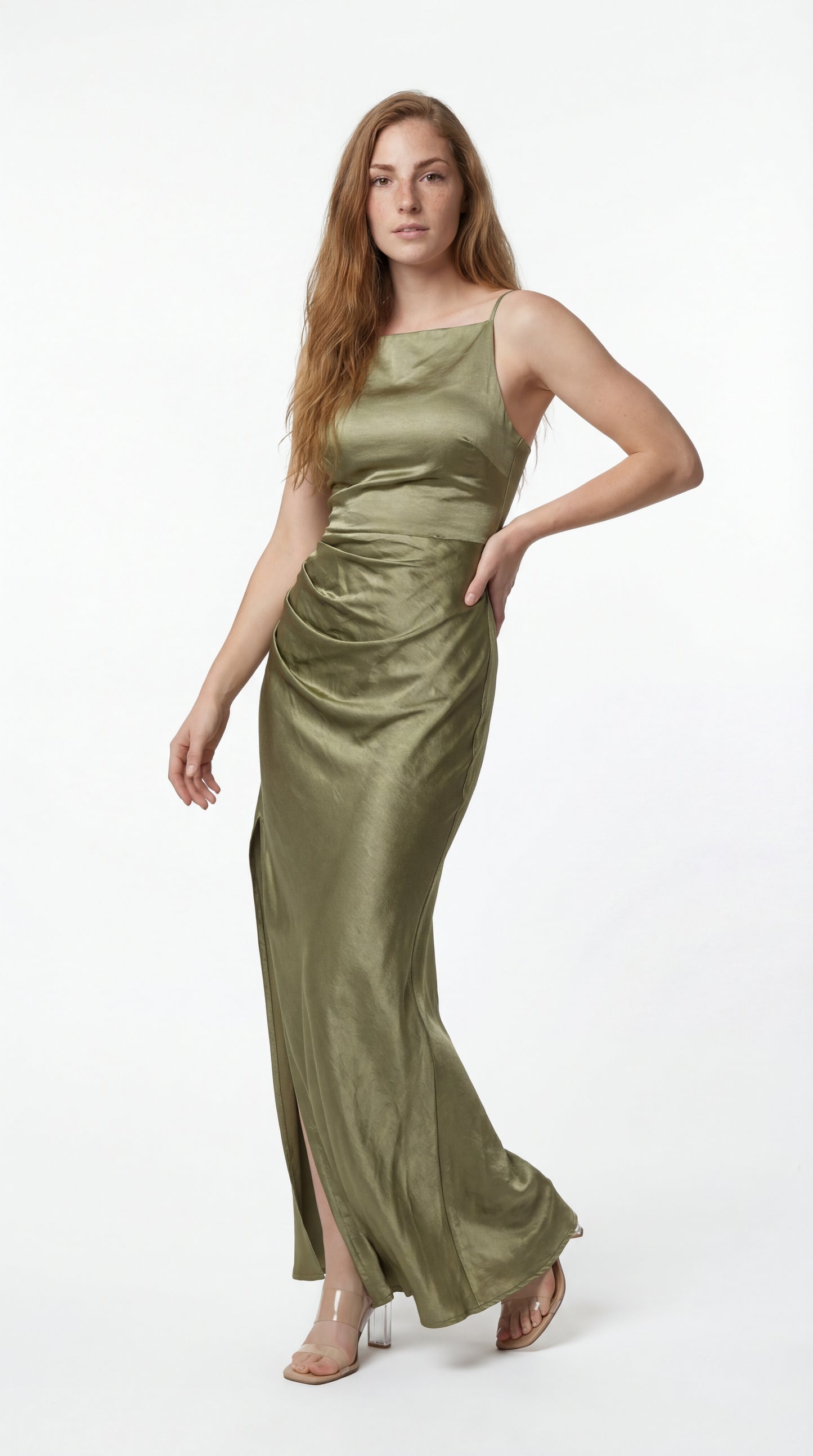 Dames Maxi Jurk | Spaghettibandjes | Aansluitend Met Subtiele Plooien