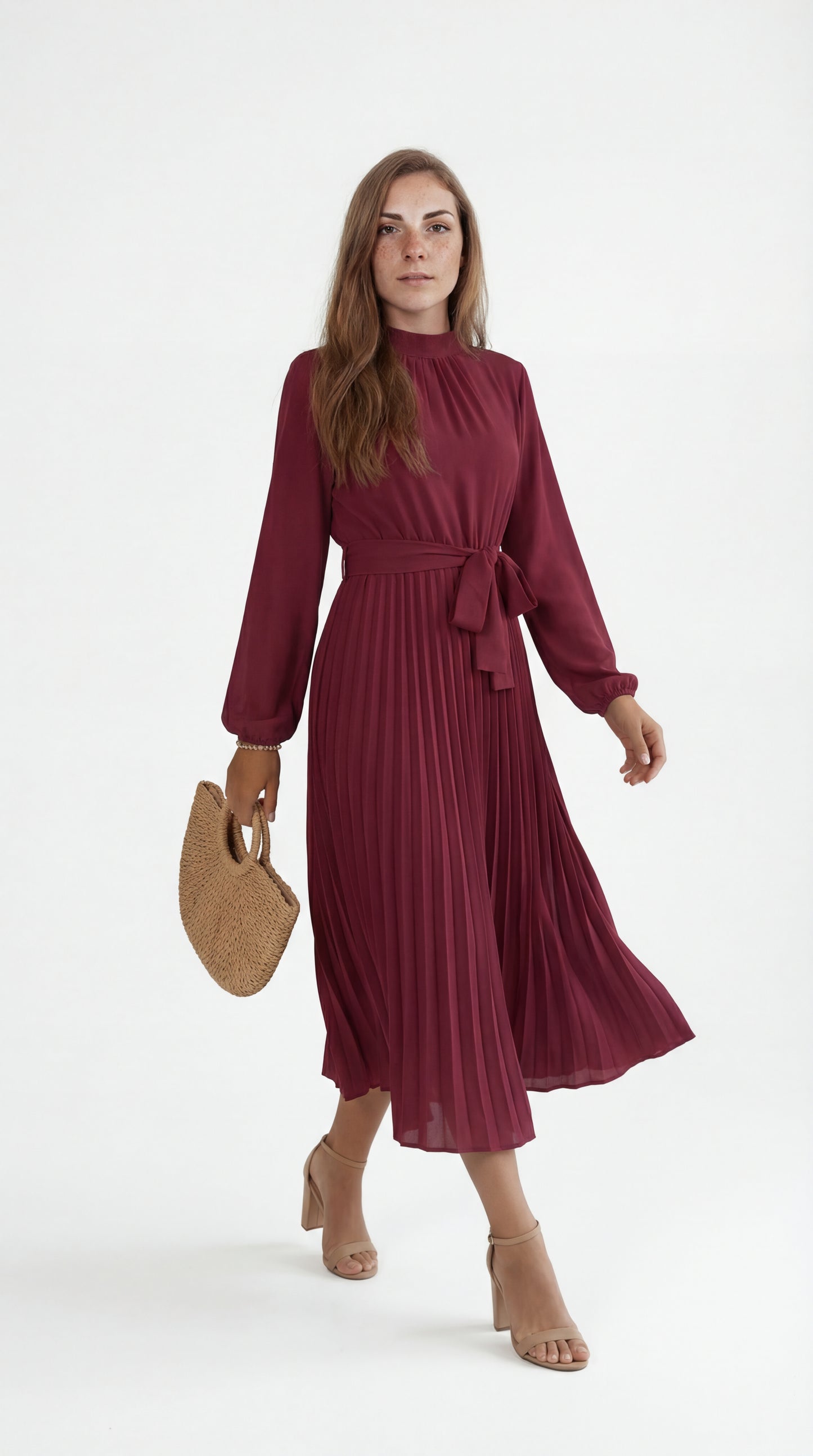 Valerina Dames Jurk | Midi | Geplisseerd Met Tailleceintuur