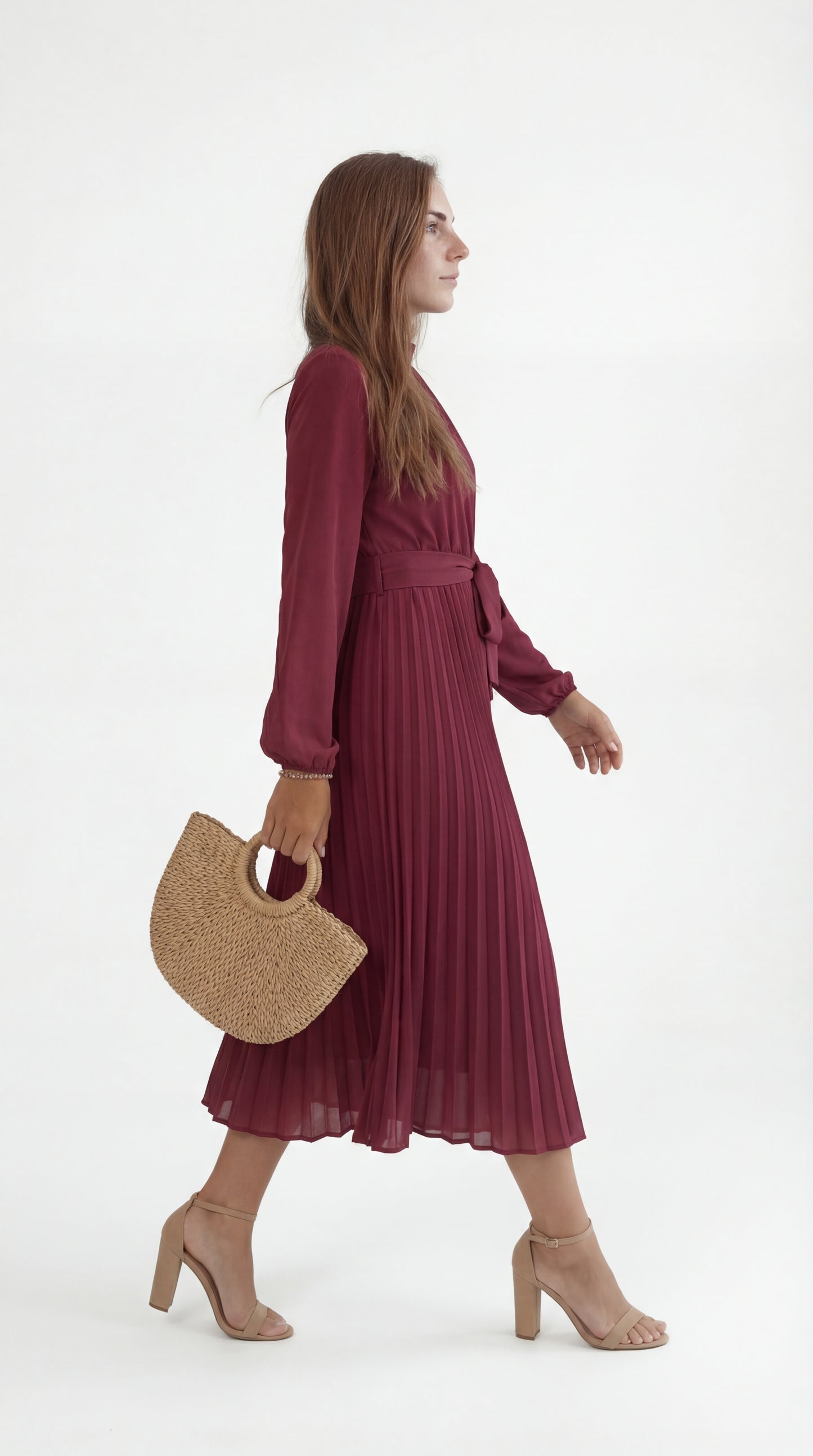 Valerina Dames Jurk | Midi | Geplisseerd Met Tailleceintuur