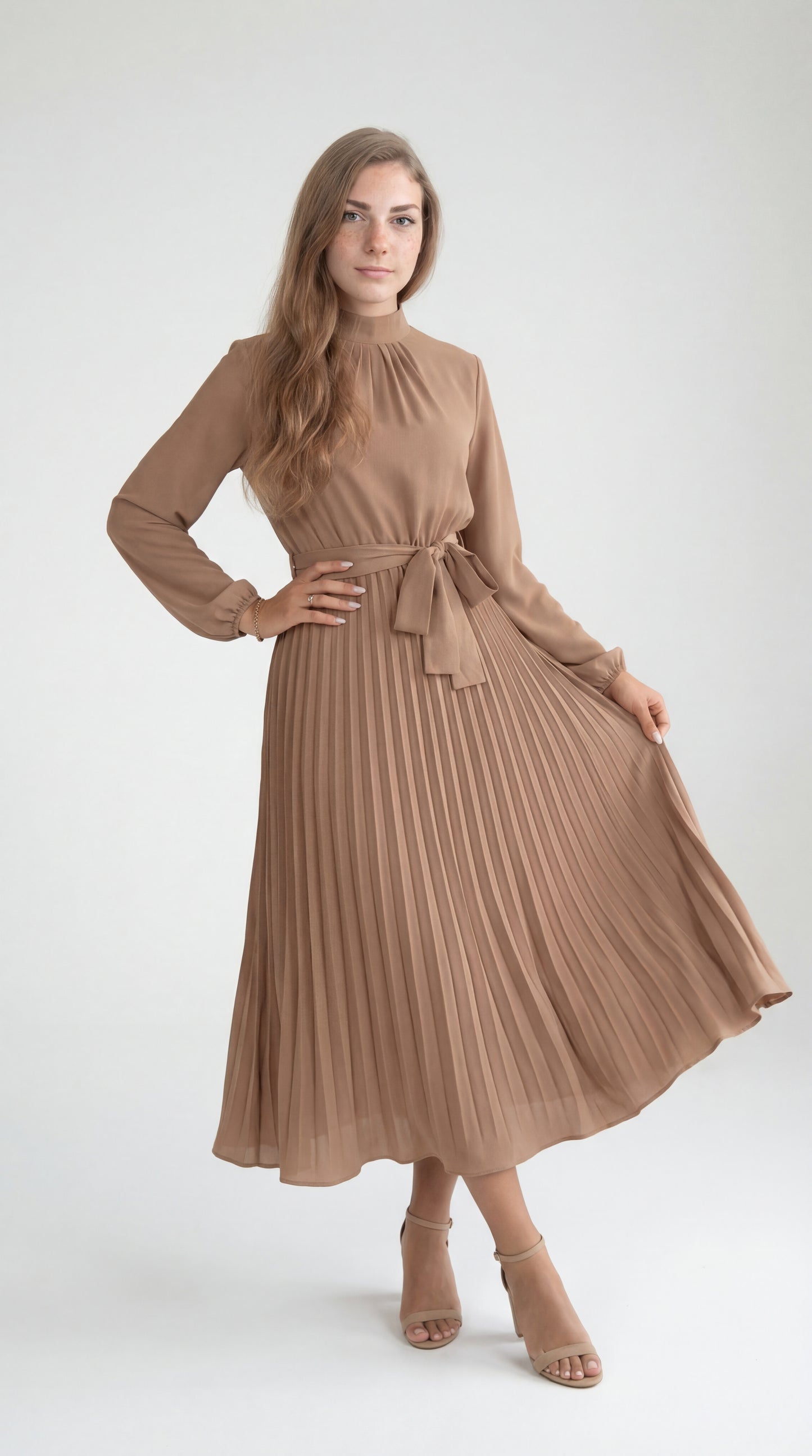 Valerina Dames Jurk | Midi | Geplisseerd Met Tailleceintuur