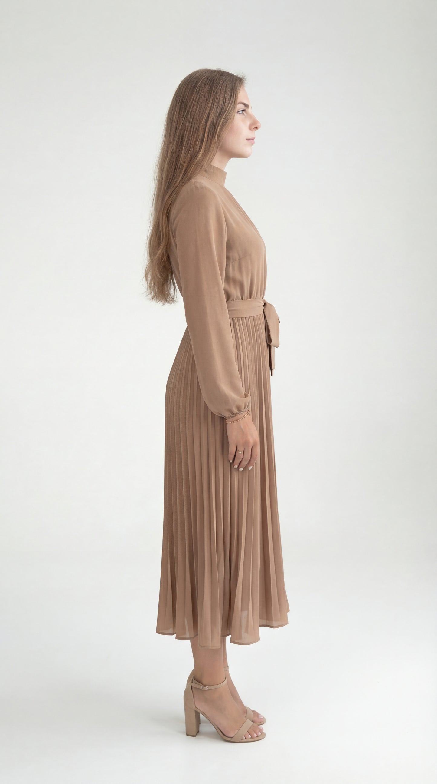 Valerina Dames Jurk | Midi | Geplisseerd Met Tailleceintuur